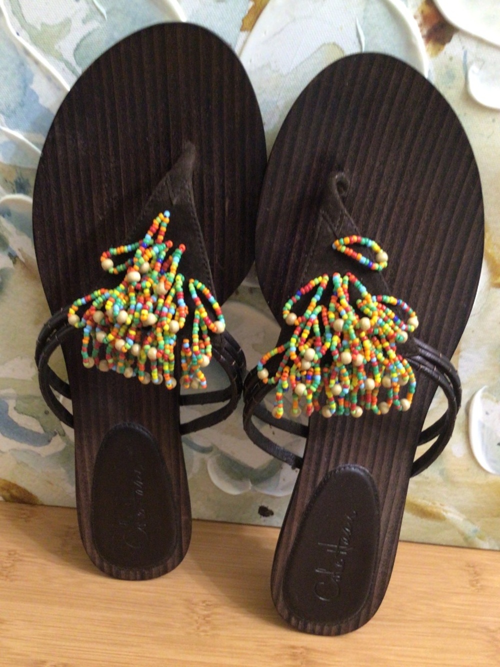 Cole Haan Dark Brown Beaded Tassel Sandals